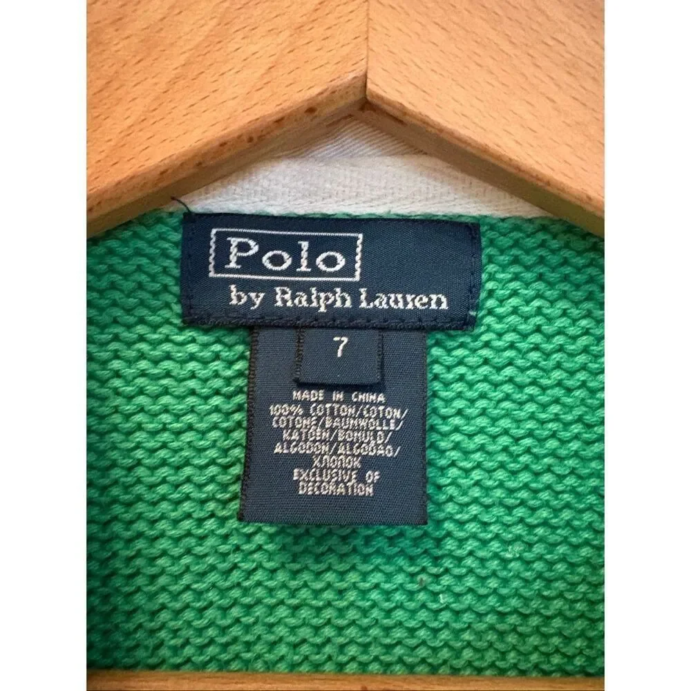 VTG Ralph Lauren Polo Kids Rugby Sweater Big Pony Green Size 7 Preppy